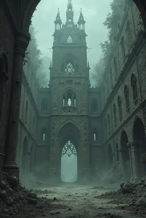 Generate a court of Nightmares. Show the actual court. It’s abandioned dark and eerie 