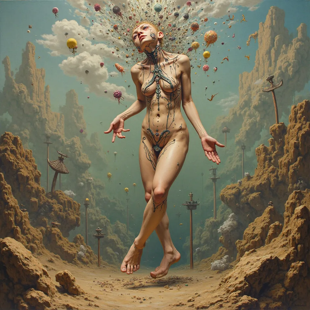 surreal metamorphosis of the human body, in Dali style
