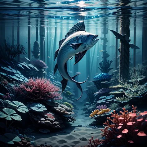 Beautiful Underwater Sandy Ground,deep sea fish,Undersea that emits faintly luminescence,Photograph depicting the state of the s...