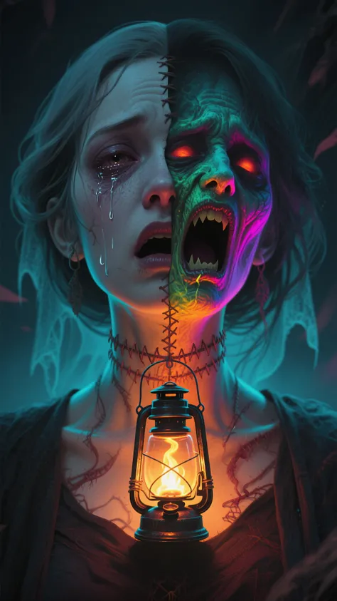  Lantern Throat｜The lamp's throat triggers ghosts

Concept Brief：
Her throat was sewn with a lantern，When you talk with one mout...