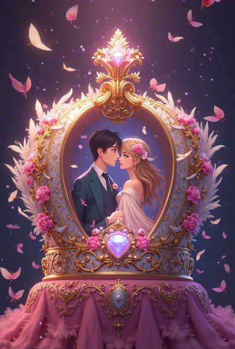 Crown 👑 yellow purple ring customized with and flowers and feathers anime couple and diamond and with anime couple👫💍 love