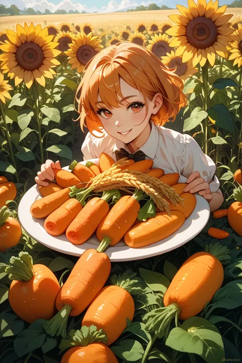 Illustration of carrots, potatoes, wheat, chestnuts, and sunflower seeds in a large circle