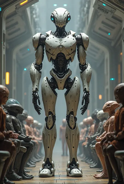 make an ai generated photo of a robot universal translator and make it class appropriate  