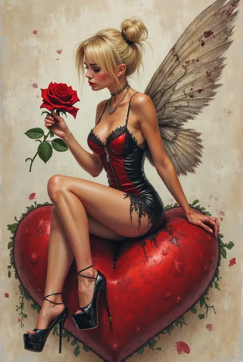 Tinkerbell crying as she is picking a rose like love me love me not posing sexy showing cleavage legs  spread open sitting on a ...