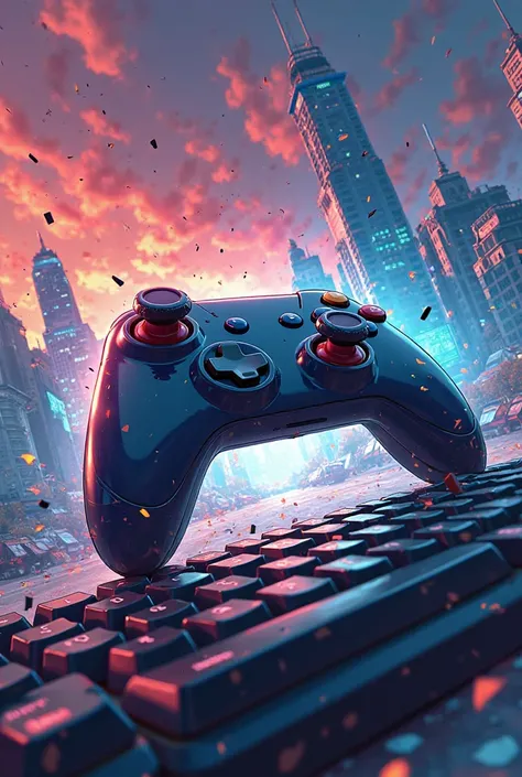 Video of a controller clashing with a keyboard and the controller winning in anime style