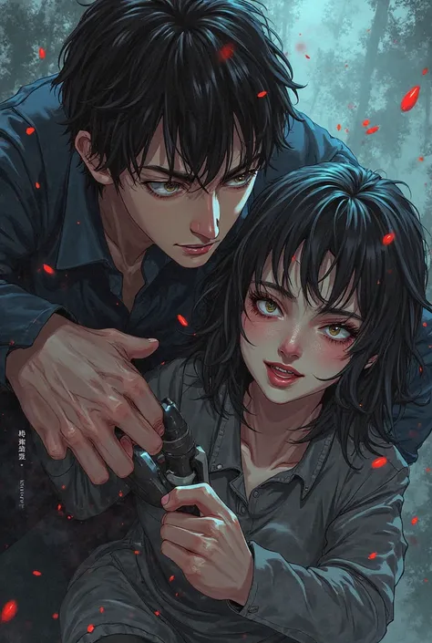 Comic Girl cheats on man He becomes sad. He comes back later And kills her and her new partner Anime style