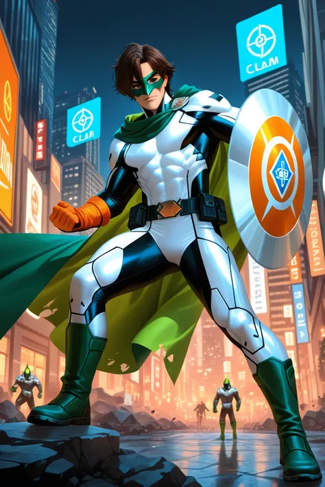 high quality, 8K Ultra HD, A 2.5D sony animation style 30 years old indian superhero character standing in a dynamic pose, hands...