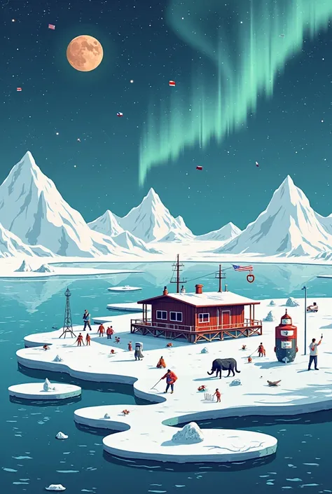 Design me a poster with graphic elements about the Arctic Treaty and the Polish research station