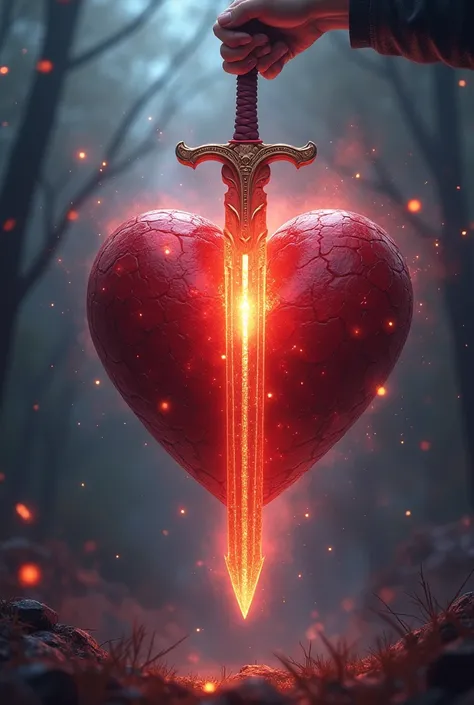 Make me an image of a daring heart with an animated sword 