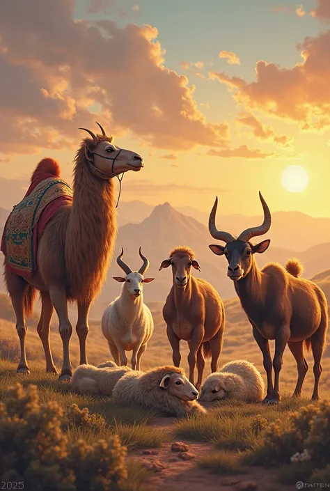 Generate picture having one Camel one bull one Male goat one sheep to wish Eid al-Adha 2025
from Syed Nazar Abbas 
Swiss Special...