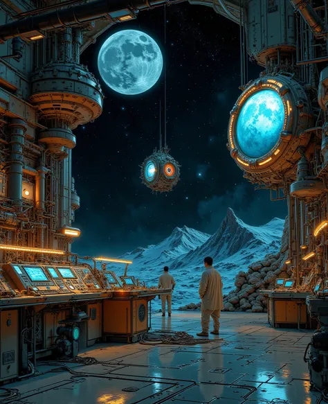 Super Detailed, absolute resolution, masterpiece. 
On the dim lunar surface,  illuminated by candles , alternating spaceship wal...
