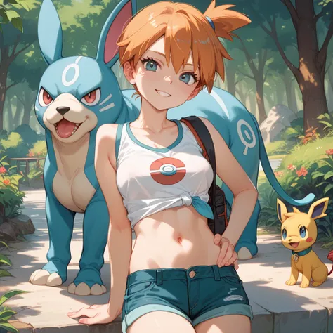  after winning against Pokémon Trainer、Misty raped a boy in the woods, small,  slim, small, underdeveloped body, ten year old