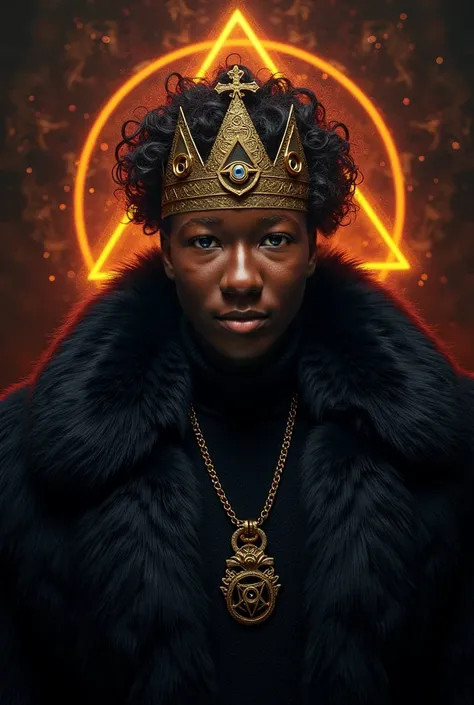 Create a dark, mysterious album cover in an Illuminati-inspired style. The artist is shown in a portrait view with a clear, inte...