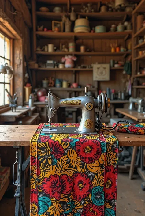Machine à coudre, tissus africain sur la machine atelier africain 