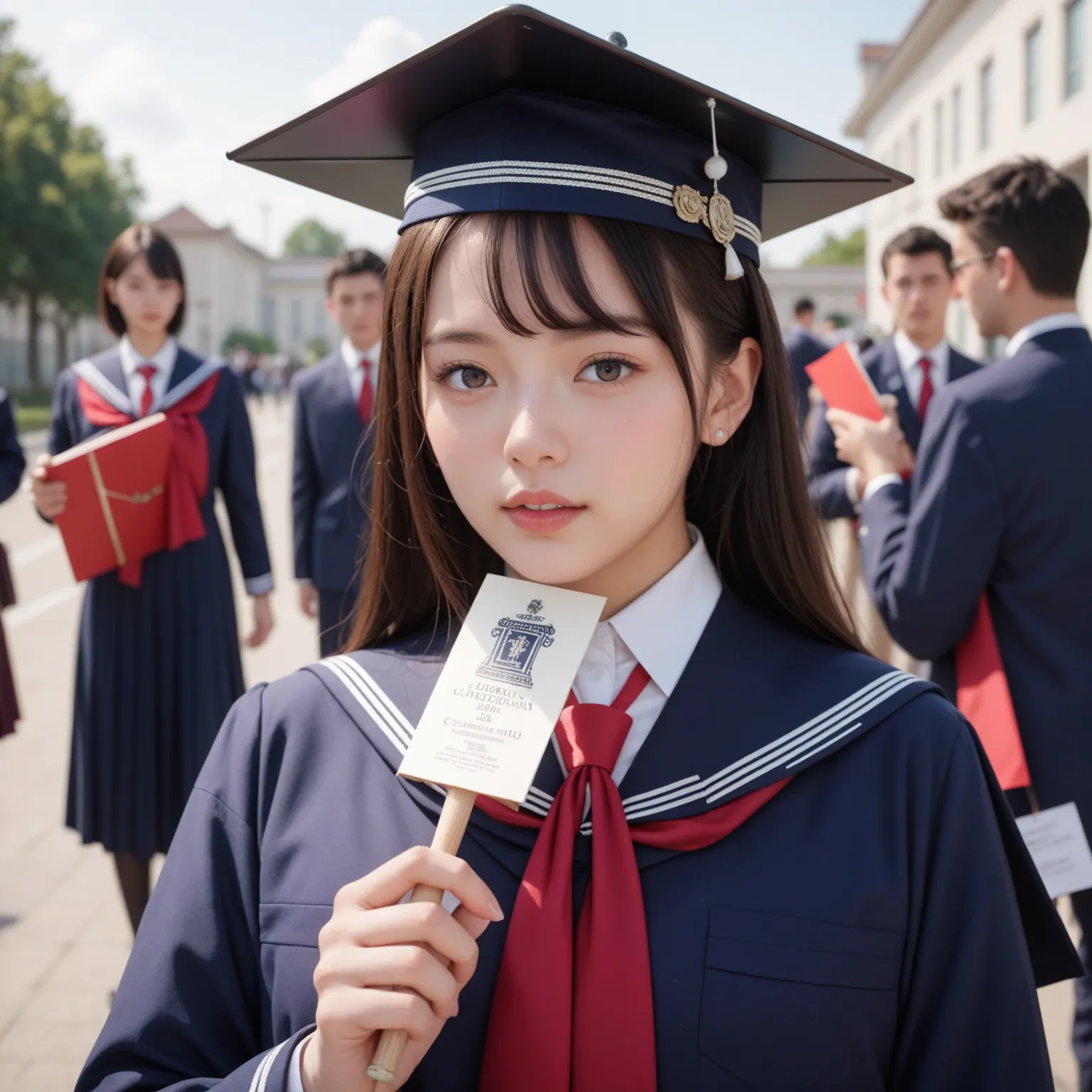 Supreme Masterpiece, top quality, High school graduation ceremony、Stroke Certificate Issuance、High school girl shedding tears wh...