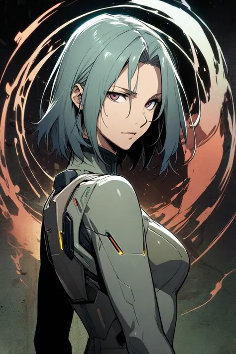 an anime style portrait for a scifi rpg. Torso Visible. Naoki Urasawa. Ghost in the SHell. GITS. Major. Three quarter view. Faci...