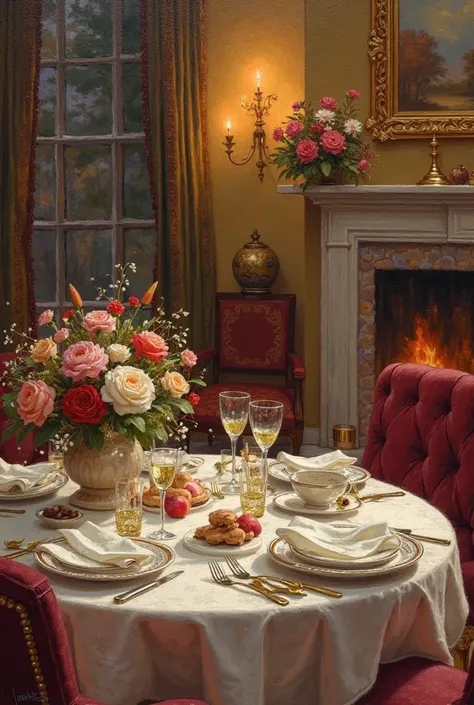 CREATE A BACKGROUND FOR AN INVITATION TO A 70TH BIRTHDAY CELEBRATION IN OIL PAINTING STYLE