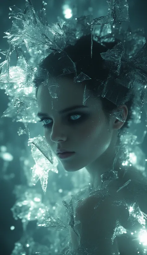TURBULENCE: Her Emotions in Ice and She Frozen Alive — a beautiful, emotionally intense woman encased in ethereal ice, her sorro...