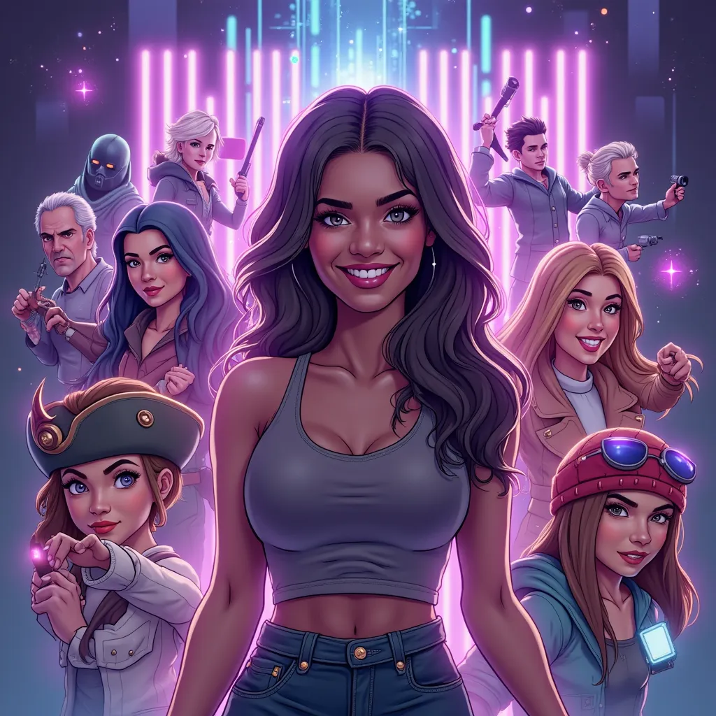 A dynamic, stylized lifestyle advertisement promoting , a gaming and online entertainment platform, centers on a confident young...