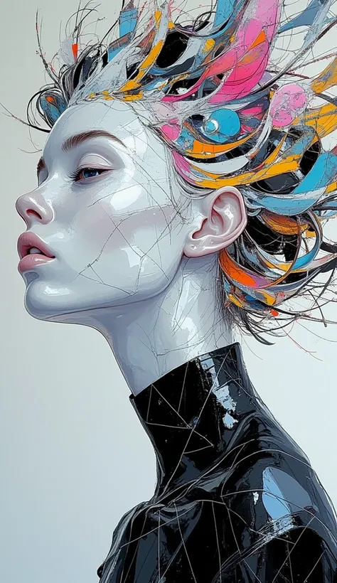 calcium and magnesium minerals, light effect of crystal, contemporary art female figure with white pale face glimmer paint, illu...