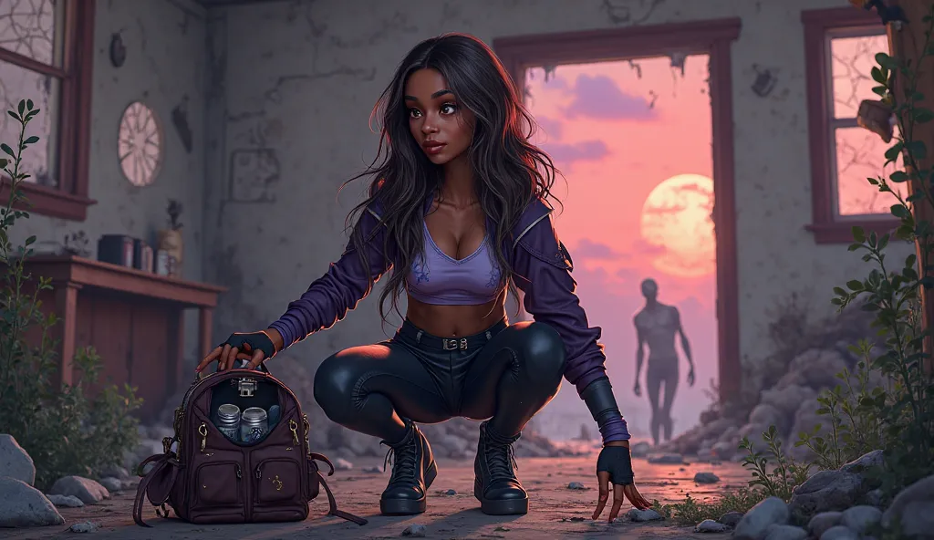 art style:
Semi-realistic digital art with anime touch, acabamento polido, brilho suave.

Personagem:
Brown-skinned female girl,...