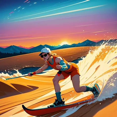 Create a high-quality, detailed vector-style emblem illustration in a retro summer camp aesthetic. The design should feature a m...