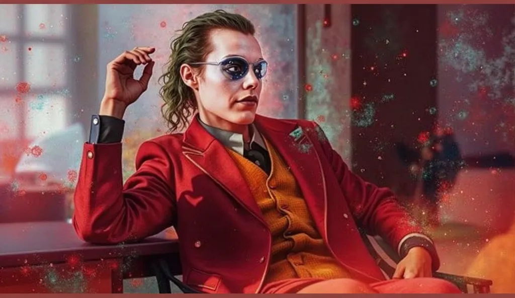 The model is wearing glass sunglasses with stars and the moon on the glass
