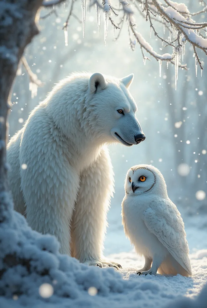 Give me pic white bear and owl