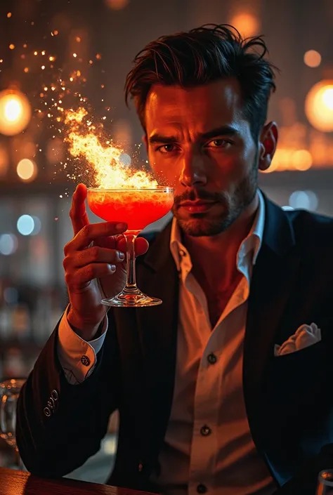 Make a picture of someone drinking a bomb 