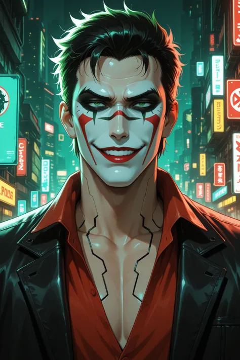dc the joker anime style, cyberpunk,