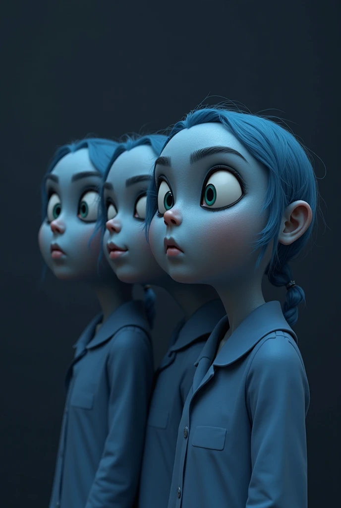 I want several physically identical faces in the same image, They are animated cartoons, humanoid figures that have no gender, e...