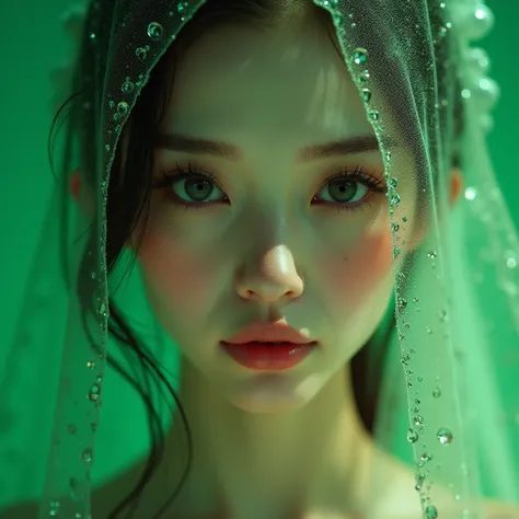 (Green background: 1.3), close -up. Marble veil. Facial sculpture of a beautiful girl
 Break (green background: 1.3),  high fant...