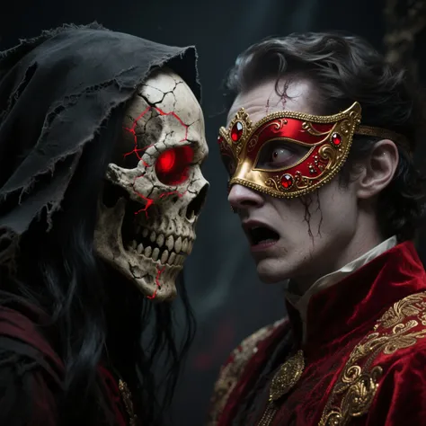 ((best quality)), ((masterpiece)), (detailed), Ultra-detailed gothic fantasy close-up portrait, intense face-to-face scene betwe...
