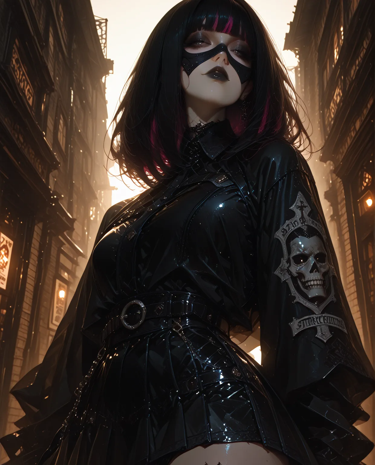 masterpiece, best quality, Of great quality, Extremely detailed,HDR,dynamic lighting,  STOCKING ANARCHY, Leather mini skirt, Got...
