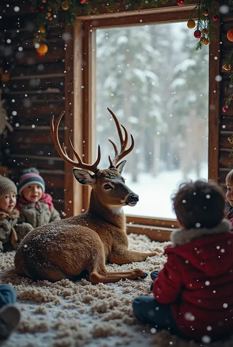 As the deer nestles into the warmth of the cabin, the children sit in a circle around it, their eyes wide with wonder. The room ...
