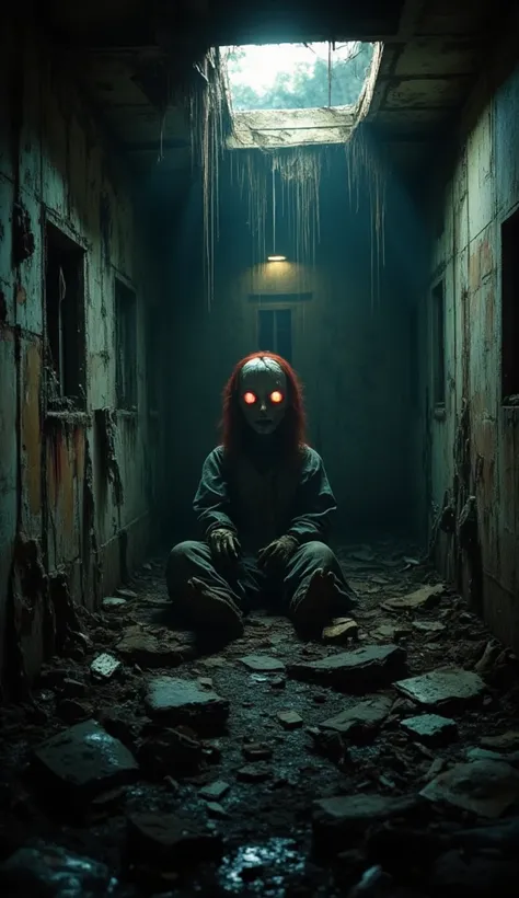masterpiece, highly detailed, cinematic lighting, abandoned doll theme, terrifying old cracked porcelain doll sitting alone in t...