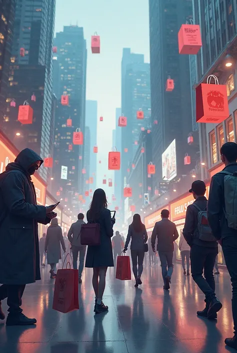 Screens with shopping bags 