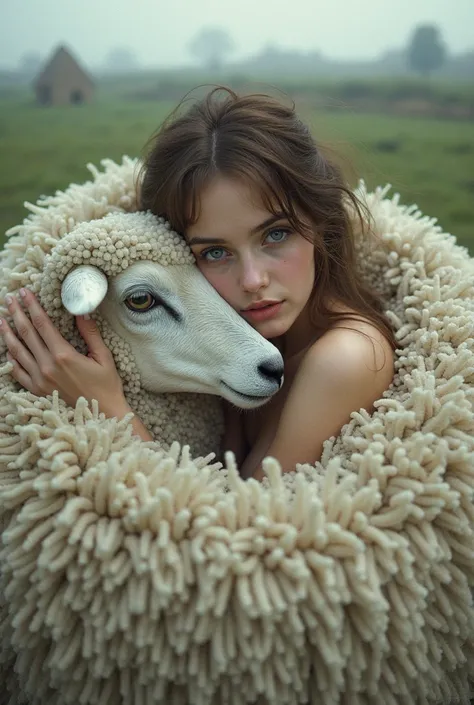 Create a naked 18-year-old naked woman in sheep 