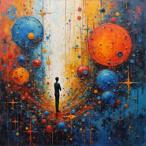 A mesmerizing abstract expressionist painting that captures the essence of whimsy and enchantment. The canvas is filled with a c...