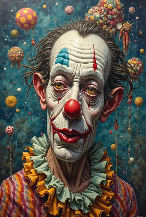 Salvador Dali style picture of a circus clown on psychedelics.
