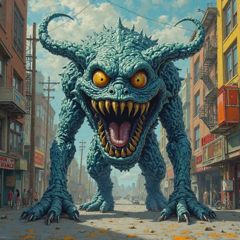 monster no estilo Vincent Van Gogh in San Francisco, looking at viewers, facing viewers, (eye contact with camera), looking at c...