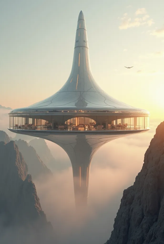vats, 30 storey high, ultra-modern horizontal spaceship, seamless glass dome centerpiece, panoramic glass windows, floating mult...