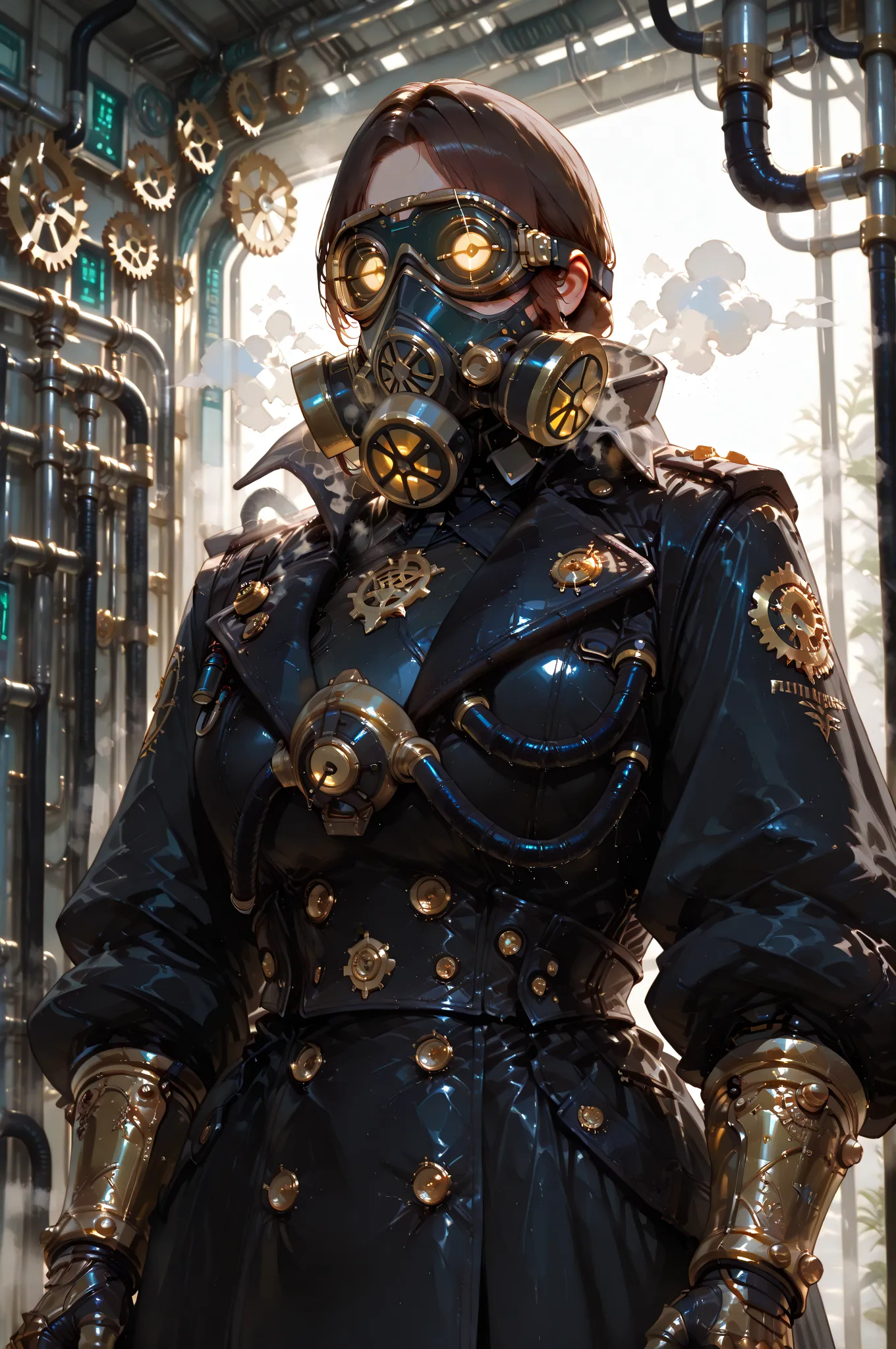 masterpiece, finely detail, ultra highres, (steam-powered iron warrior: copper plating, brass joints:1.2), (mechanical plague ma...