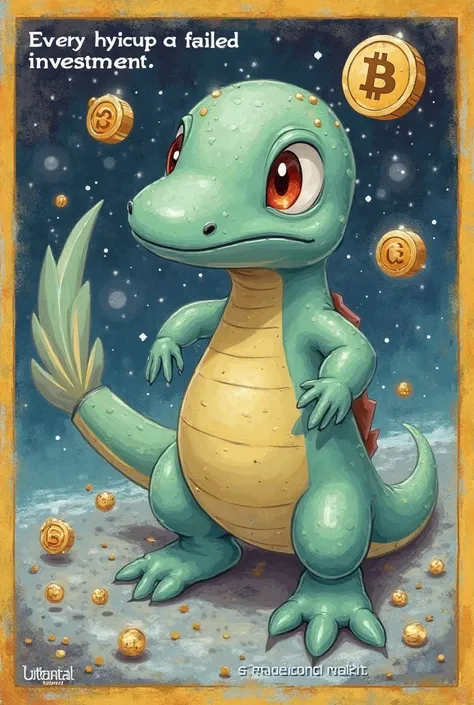 Pokemon Chamander-tadpole hybrid meme character with lizard body and tadpole tail, that sobs shiny metal balls in the shape of B...