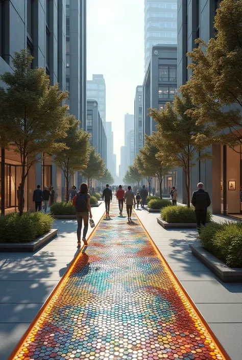 Architectural professional 3D rendering of urban walkway design and this path is designed so that mosaics and ceramics produce m...