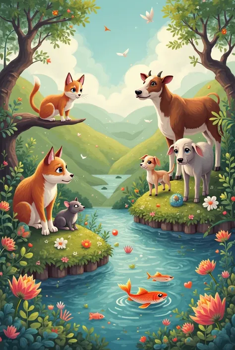 Cat, dog,rat,fish,cow.
