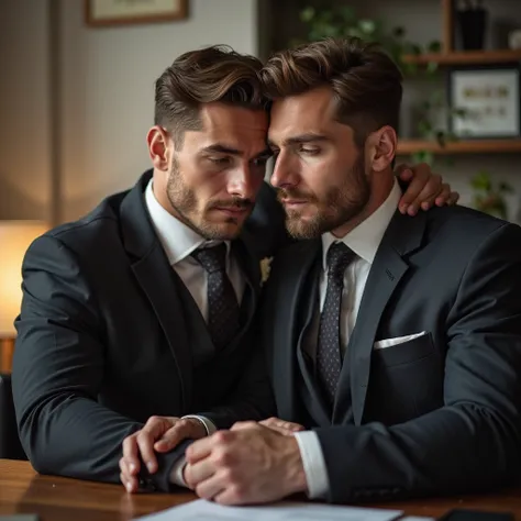 male. 35 years old. Handsome European. Rugby player male on the  desk in the office. Brown wave hair. good muscle and fat. Wear ...