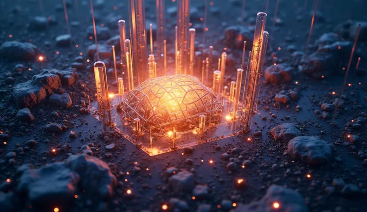 A masterpiece, detail, abstract visualization of resource growth, crystals grow through a digital grid, oil flows form geometric...