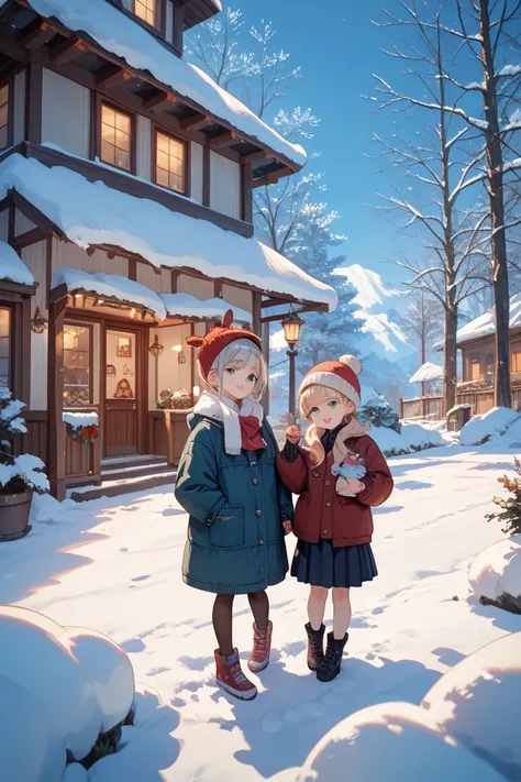 winter　Moonlit Night　Single family home　snow