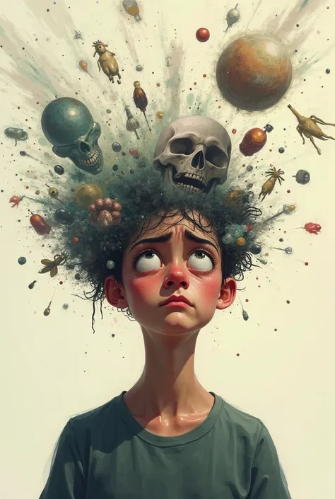 Can you generate a visualise picture of Real-Life Impact of Psychosis of a person. It should be animated 
With light skin backgr...